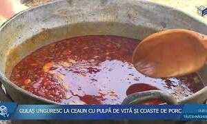 GULAȘ UNGURESC LA CEAUN CU PULPĂ DE VITĂ ȘI COASTE DE PORC